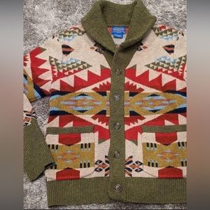 Vintage Pendleton journey west collection cowichan cardigan wool knit sweater.